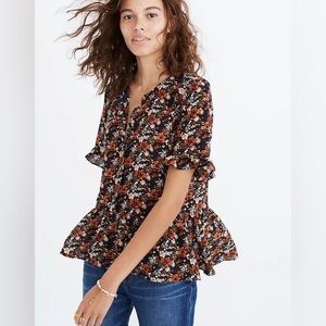 MADEWELL Silk Studio Ruffle-Hem Top in Prairie Blossoms L